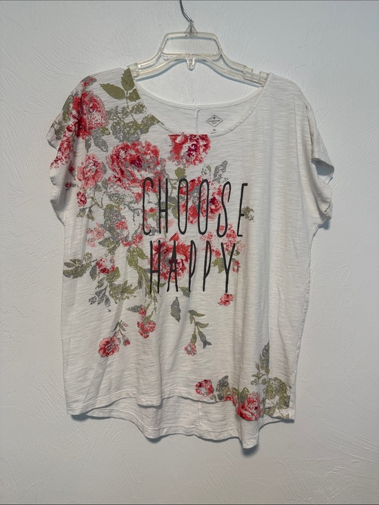Tops - Choose Happy Floral Graphic Tee Women's XL White Short Sleeve Inspirational